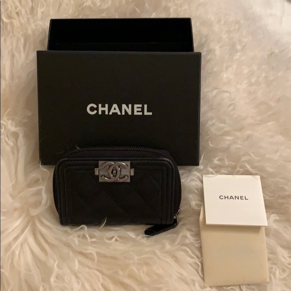 Chanel Boy Zippy Wallet with box and care card.